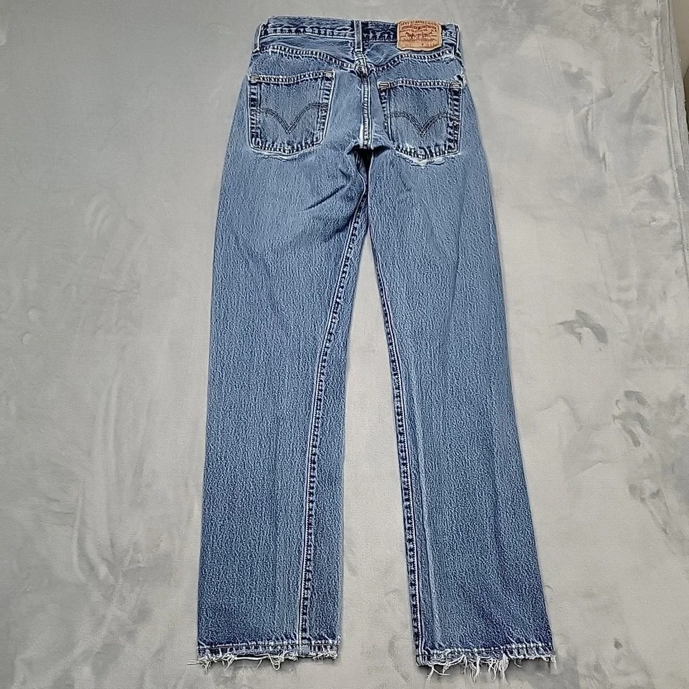 Levi's Jeans Mens 30x34 Faded Blue 501 Button Fly Straight Leg Distressed Denim